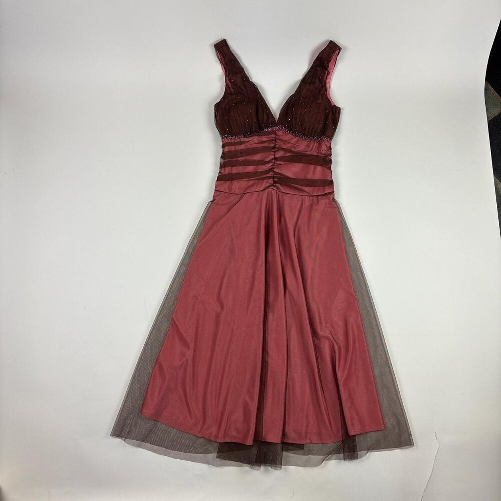 Vintage Y2K Babydoll Dress Womens 4 Pink & Brown Whimsygoth Sheer Beaded